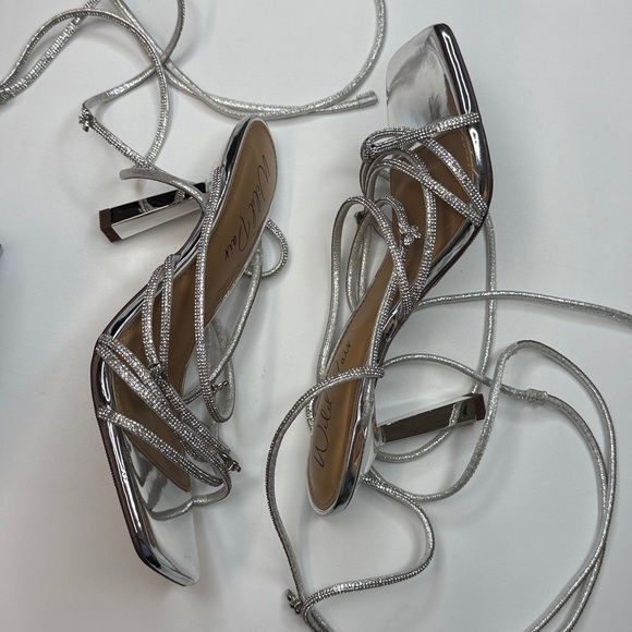 Wild Pair Eross Lace-Up High Heel Dress Sandals- Silver Bling- Size 8